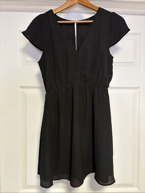 Forever 21 Black V-Neck Mini Dress with Cap Sleeves